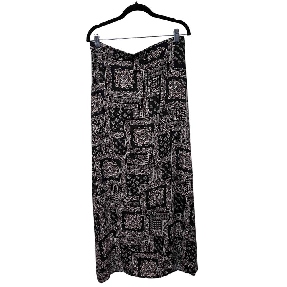 Women's Friday Los Angeles Maxi Skirt Black White Patchwork 100% Rayon Size L